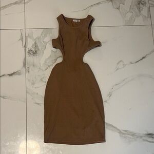 Fashion Nova Tan Cut-Out Midi Dress